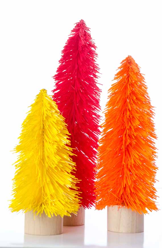 Trio of christmas trees - red, orange and yellow