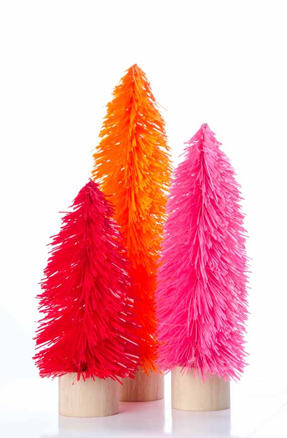 Trio of christmas trees - orange, pink, red