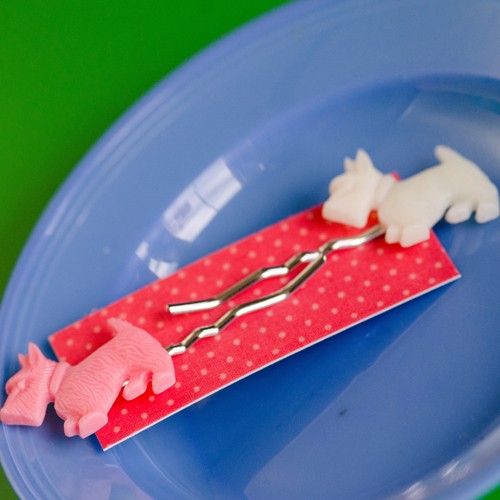 Jarvis scottie dog hair slides - white and pink