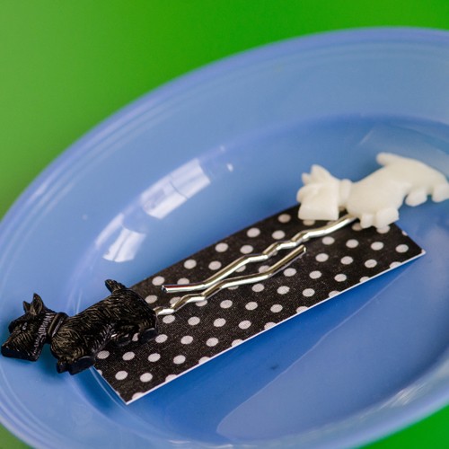 jarvis scottie dog hair slides - white and black