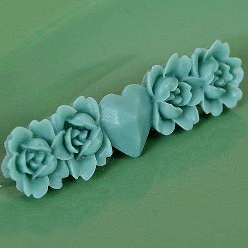 Meg heart and flowers brooch - teal