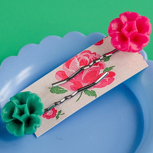 Grace hair slides- vivid pink and sea green