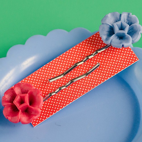 grace hair slides- raspberry and powder blue