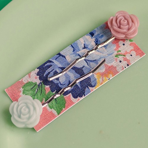Esme hair slides small - muted blue and woodrose