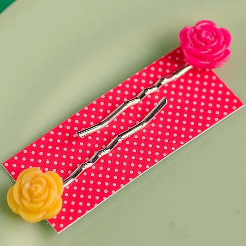 Esme hair slides small - yellow and vivid pink