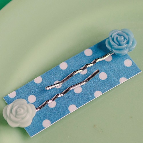 Esme hair slides small - muted blue and dark blue