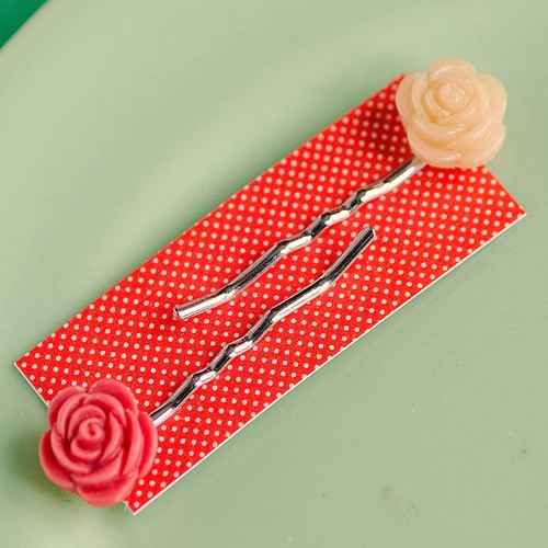 Esme hair slides small - cream and fiery red