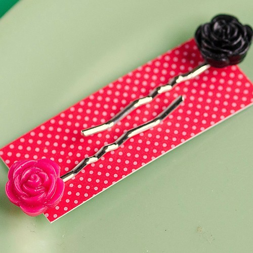 Esme hair slides small - vivid pink and black