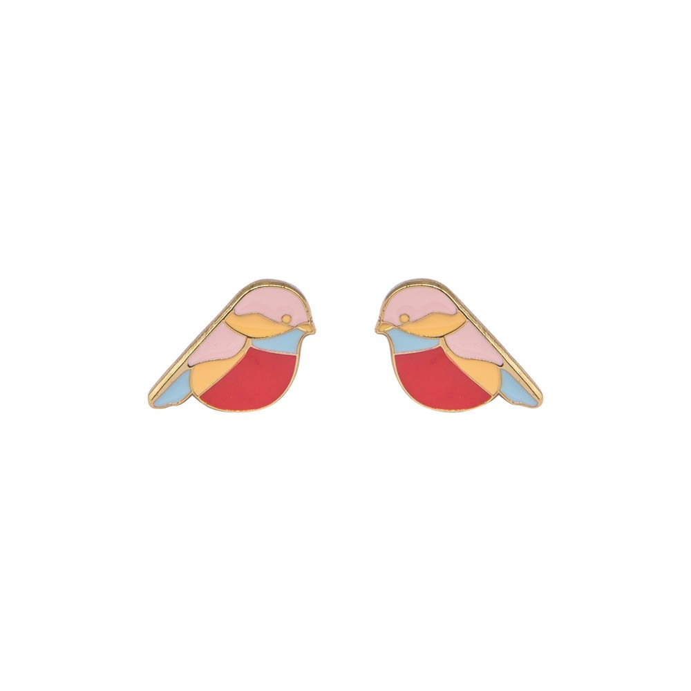 Louis bird earrings - red and pink