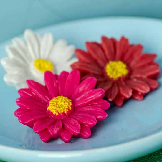 Hazy daisy brooch trio - white, vivid pink and red