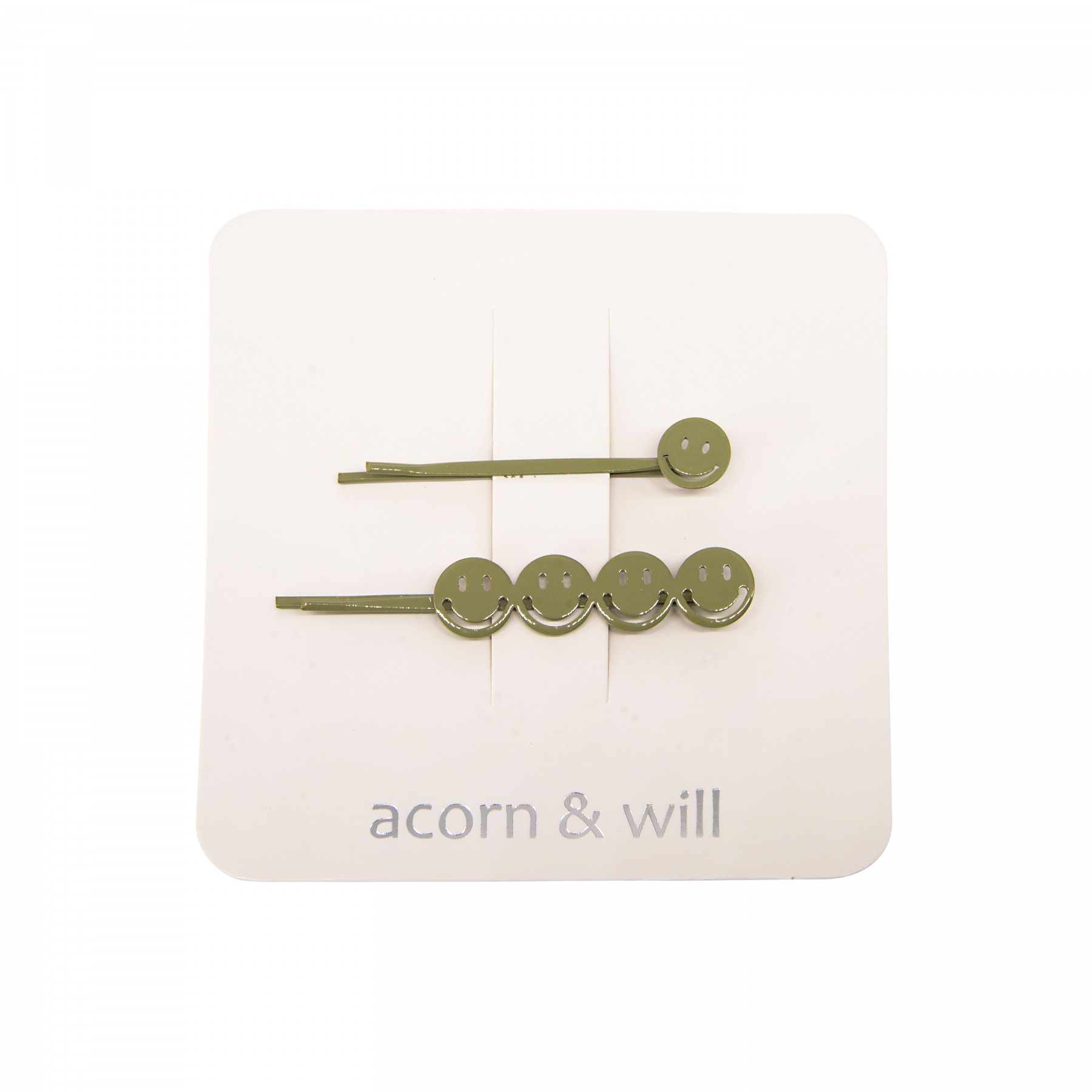 'smiley face' bobby pins- olive