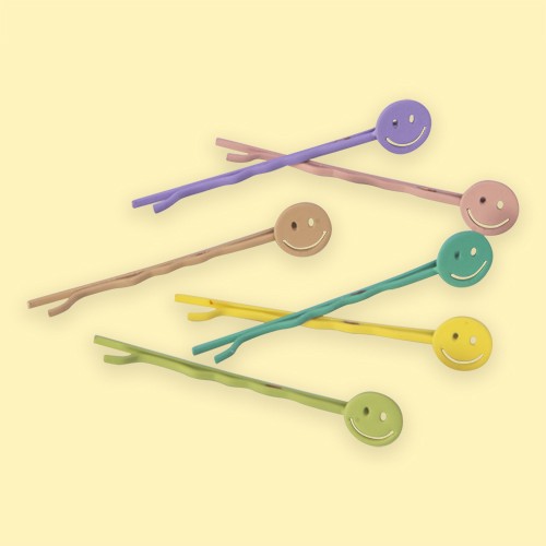 Set of 6 smiley face bobby pins