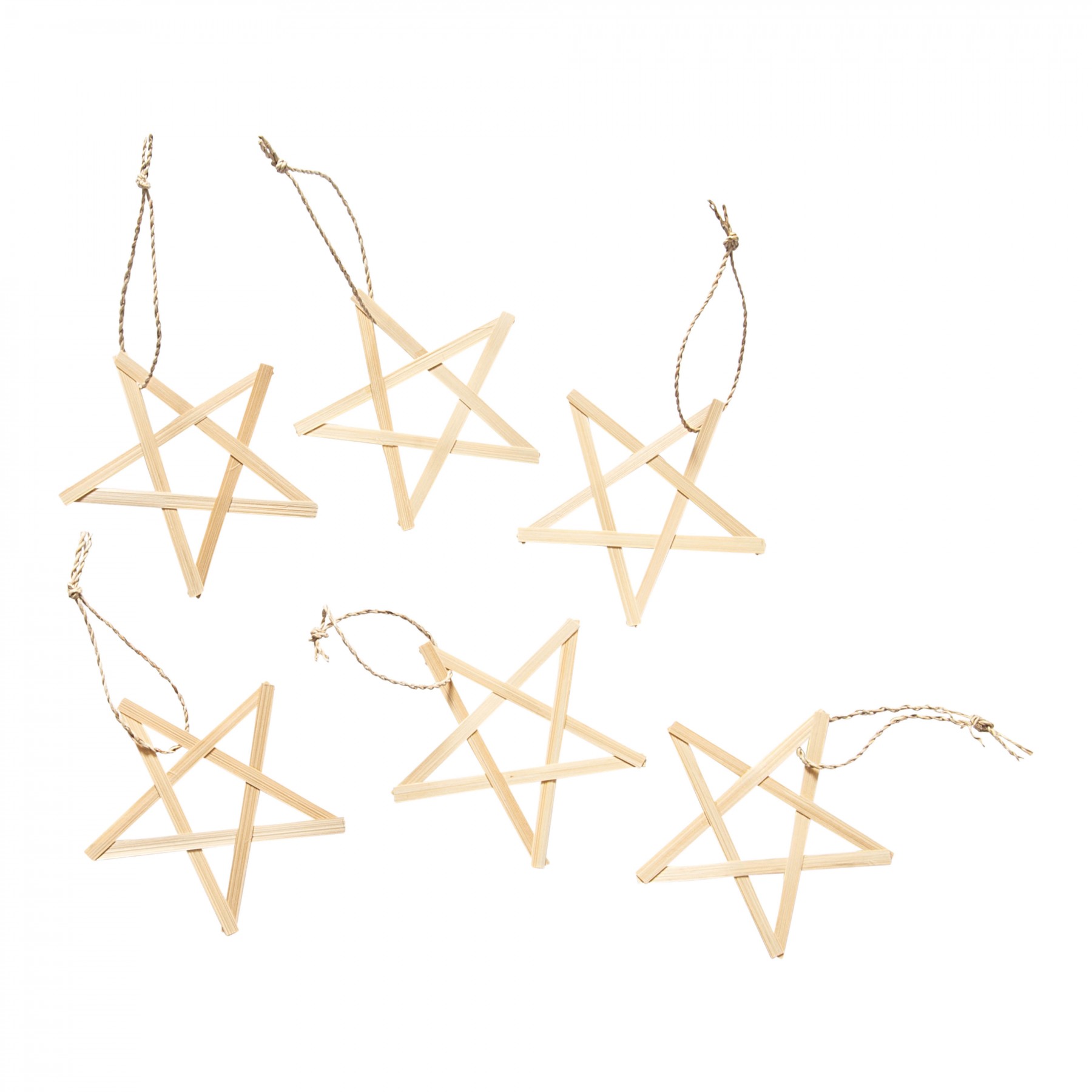 set of 6 bamboo star decorations