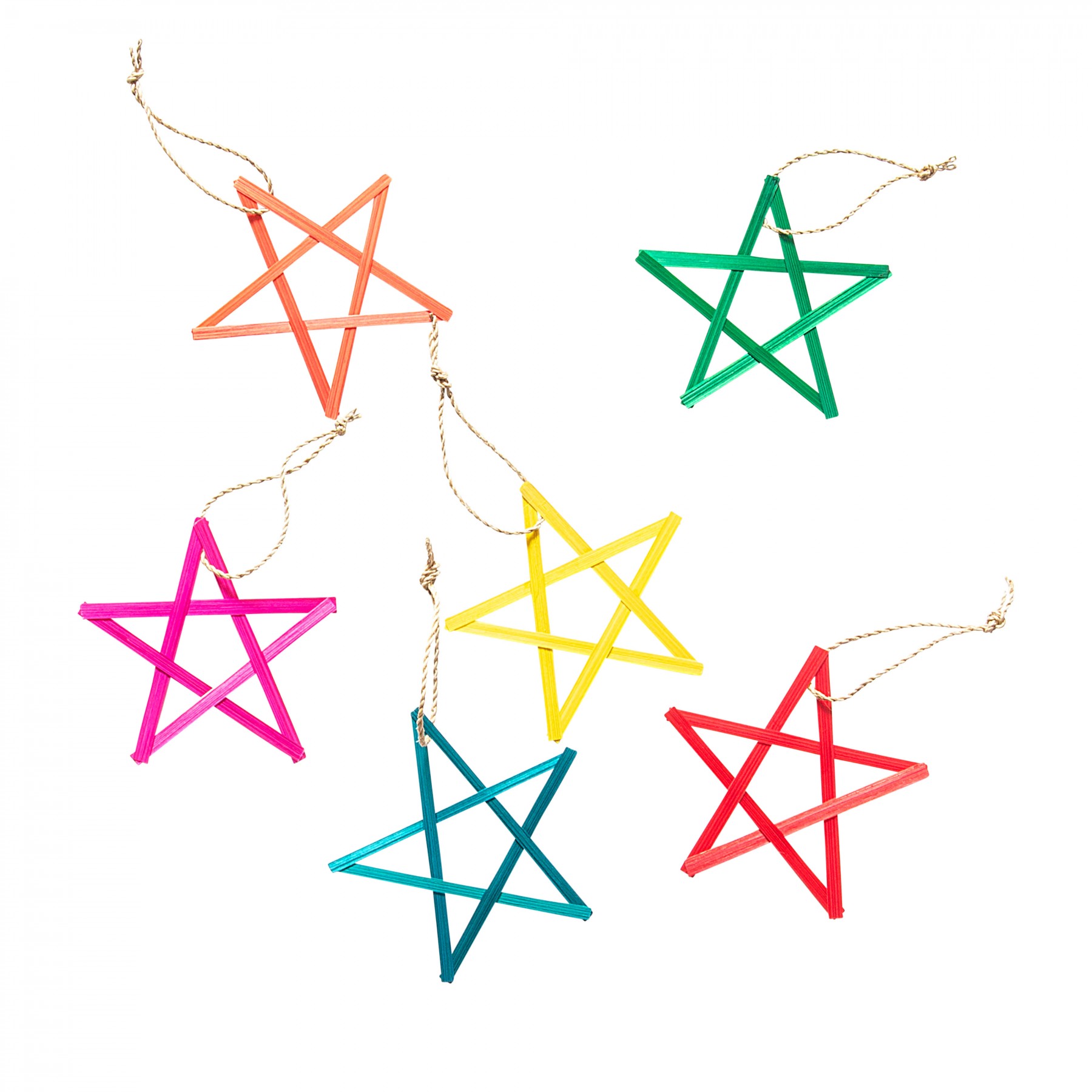 set of 6 bamboo star decorations
