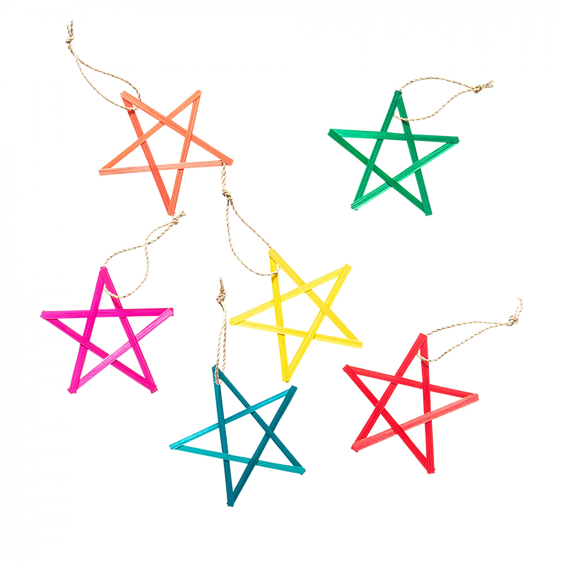 Set of 6 bamboo star decorations