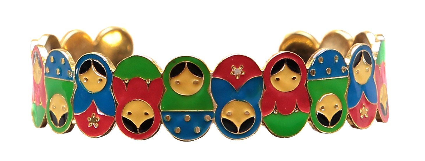 Hand enameled limited edition cuff bangle - russian dolls