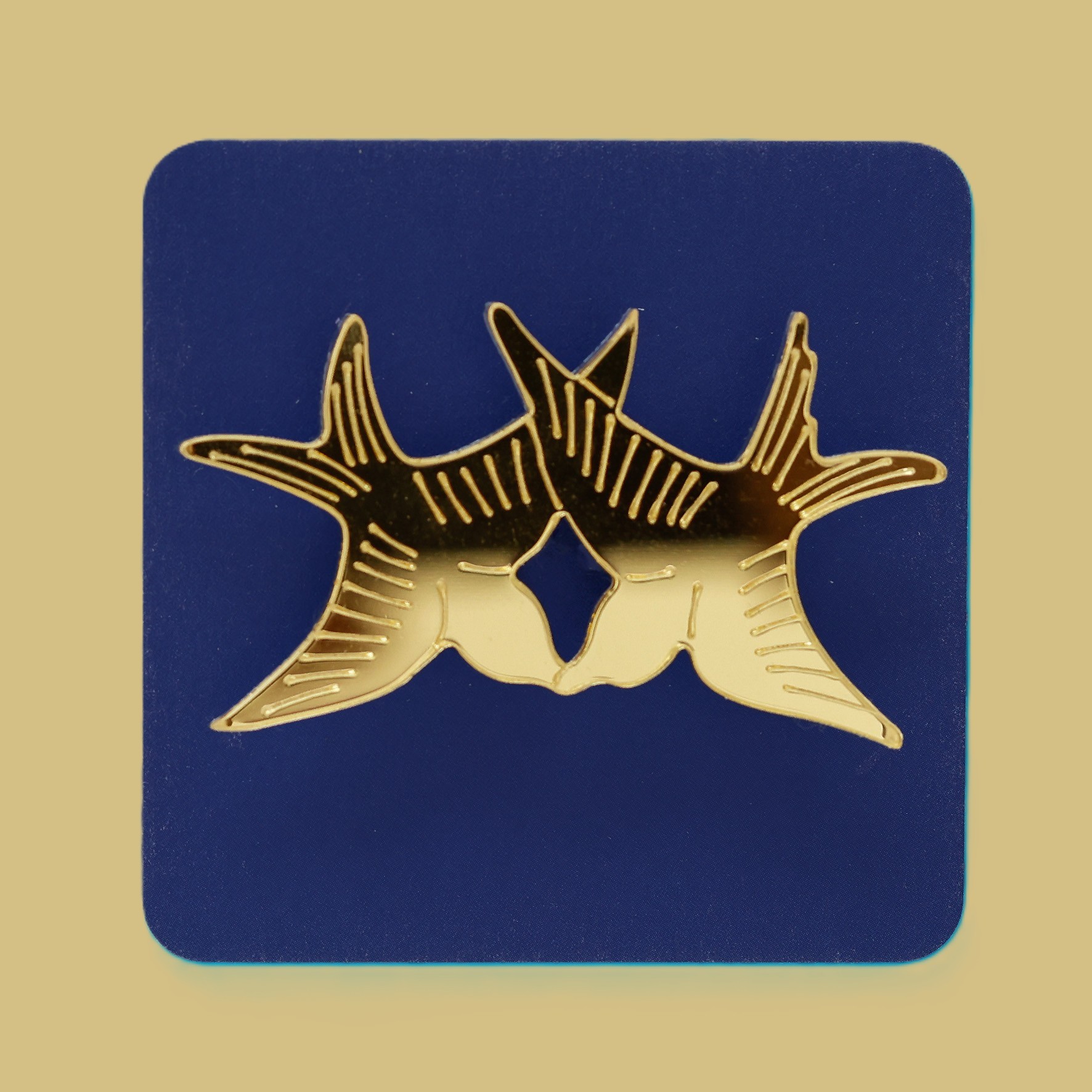 Twiggy bird brooch - gold mirror