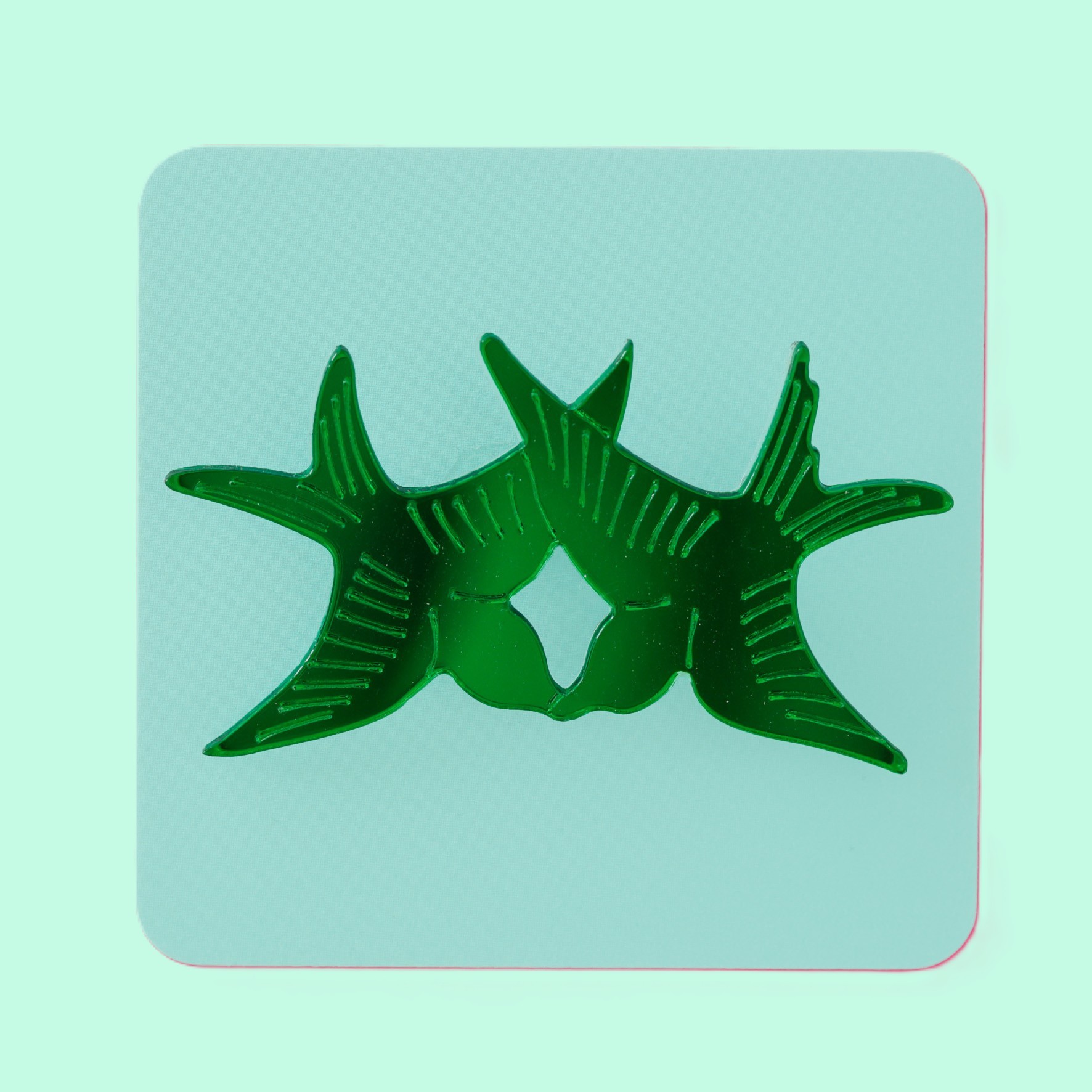Twiggy bird brooch - mirror green