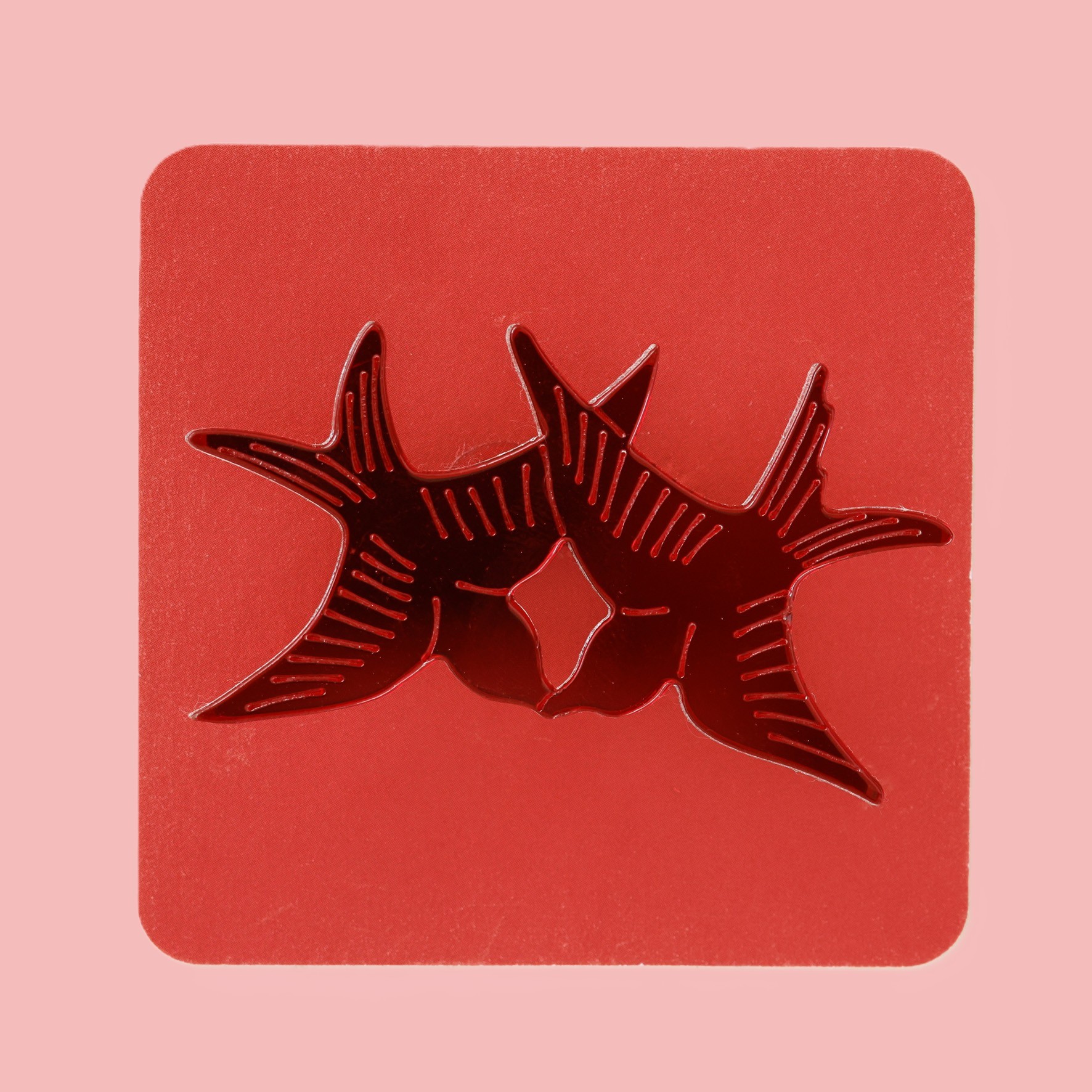 twiggy bird brooch - burgundy red mirror