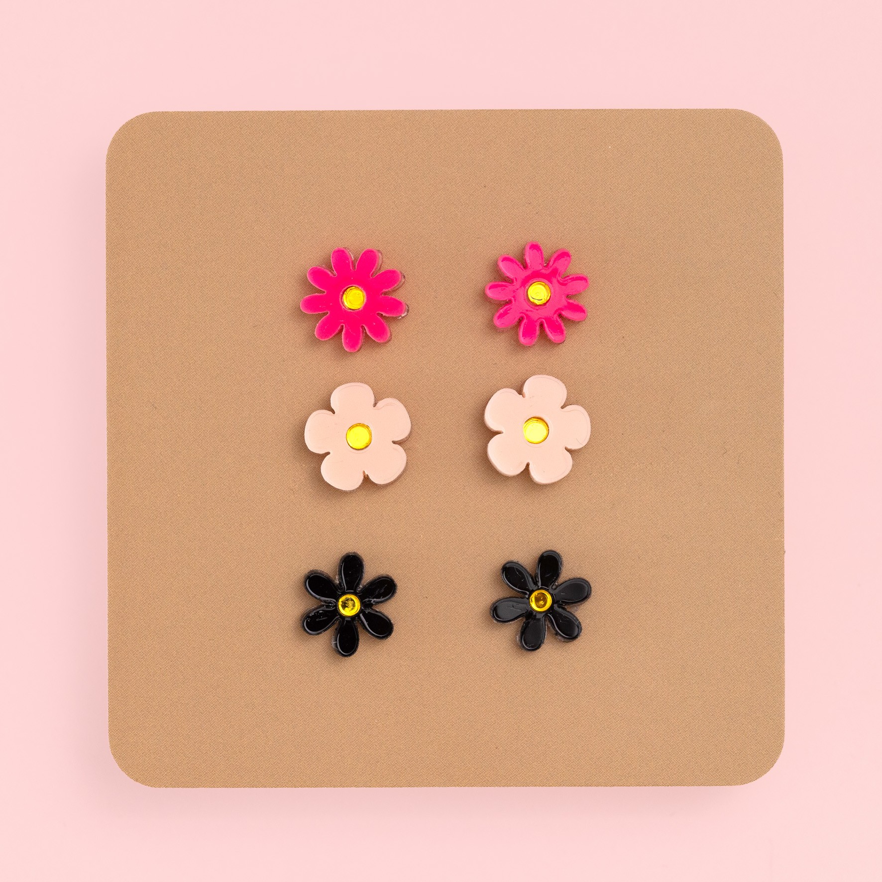 Trio of jean flower earrings