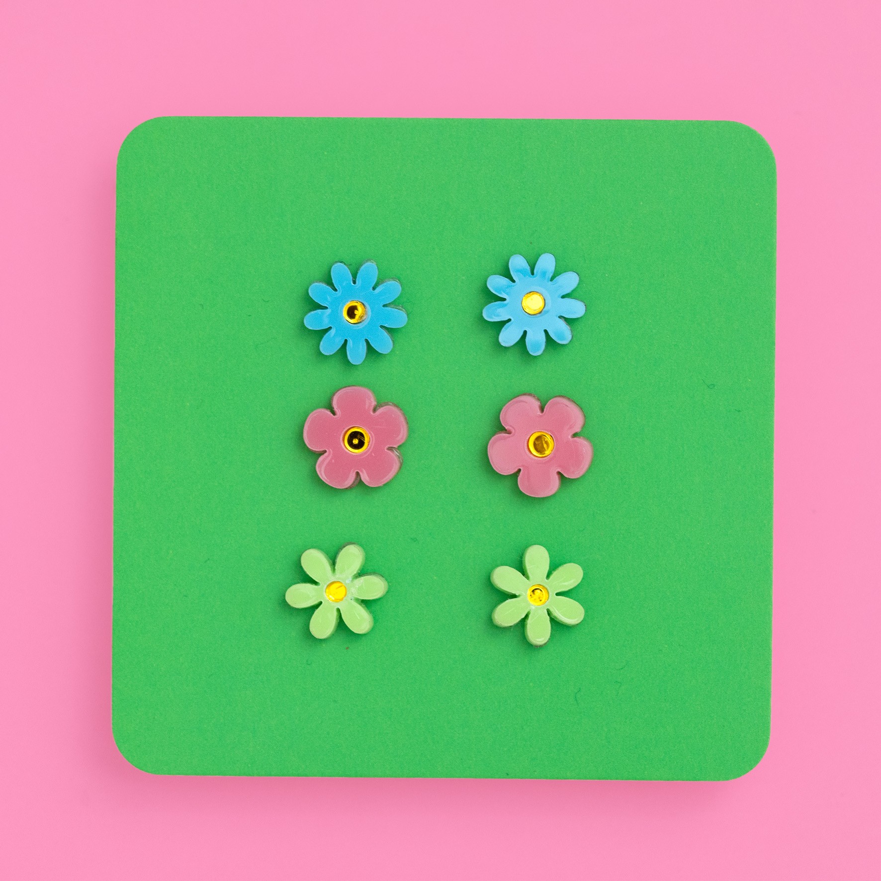 Trio of jean flower earrings