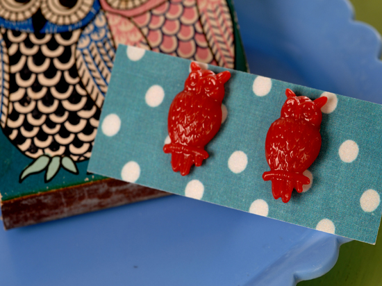 gladys owl earrings - red