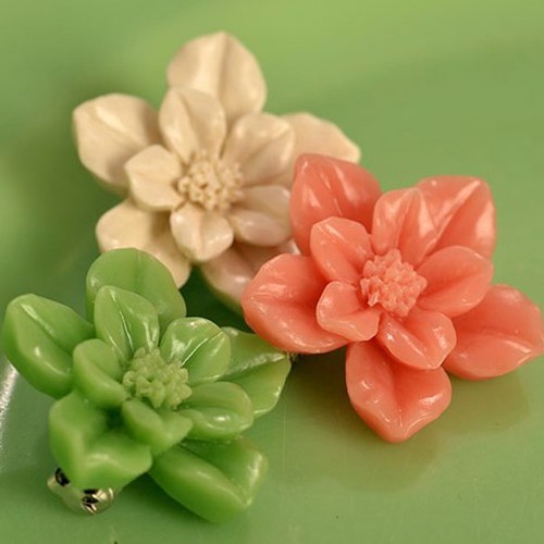 cynthia brooch trio - coral, white, jade