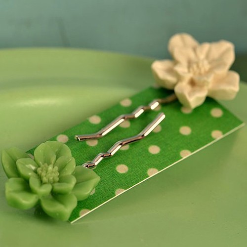 Cynthia hair slides - chalky white & jade