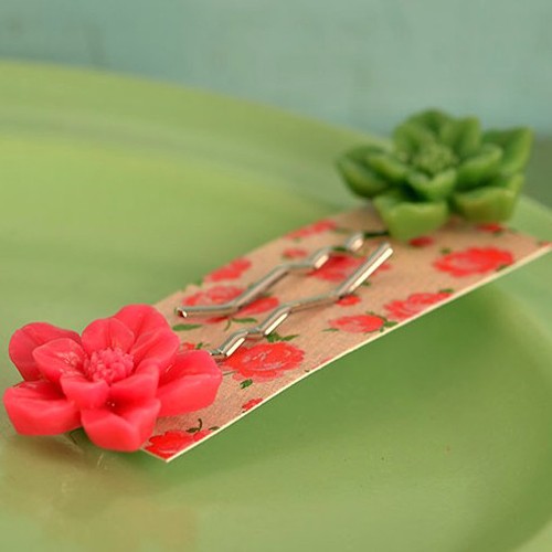 Cynthia hair slides - vivid pink & sea green