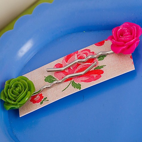 esme hair slides - vivid pink and apple