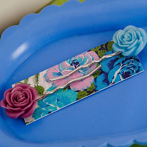 Esme hair slides - blue and blackcurrant