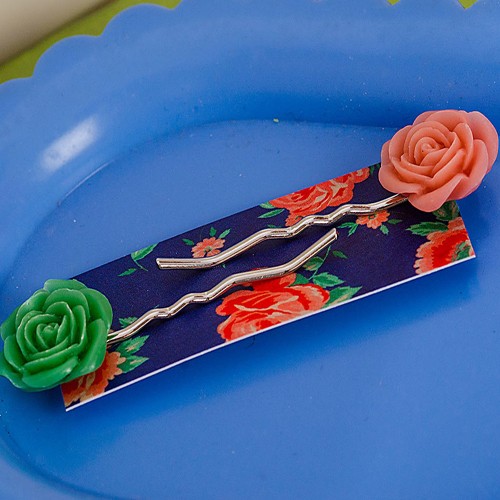 esme hair slides - coral and sea green