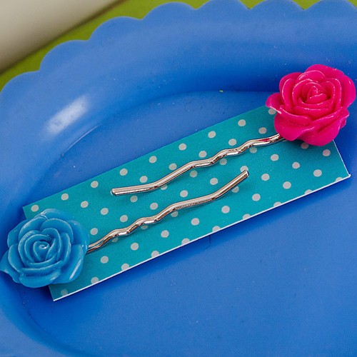 Esme hair slides - vivid pink and pale blue