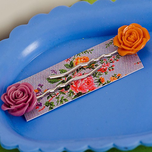 Esme hair slides - blackcurrant and canary apricot