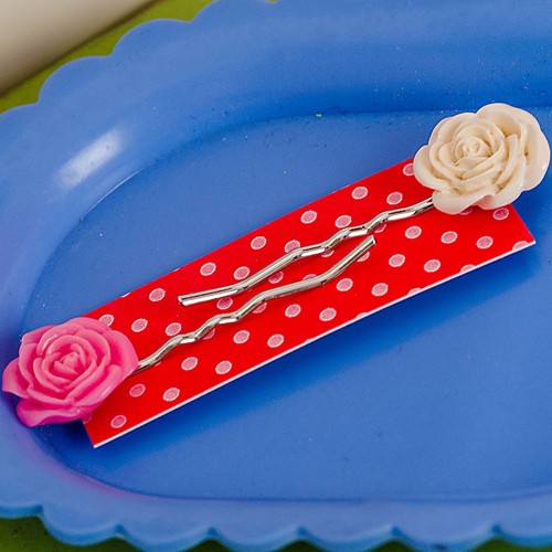 Esme hair slides - chalky white and vivid pink