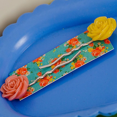 esme hair slides - sunshine yellow and coral