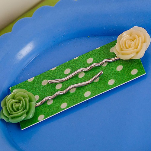 Esme hair slides - creamy vanilla and green