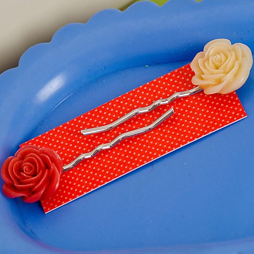 esme hair slides - creamy vanilla and raspberry red