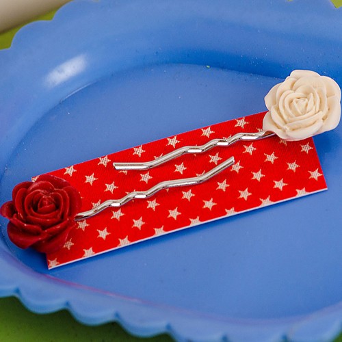 Esme hair slides - chalky white and ruby red