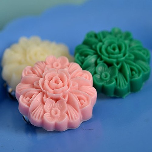 Jane flower brooch trio - chalky white, muted pink, emerald