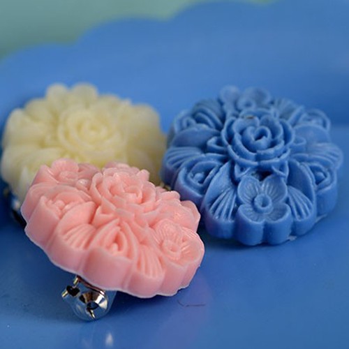 Jane flower brooch trio - muted pink, chalky white, blue