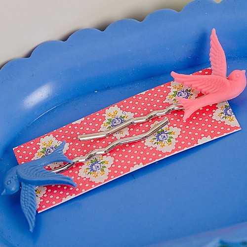 mrs pea bird hairslides - candy pink and powder blue