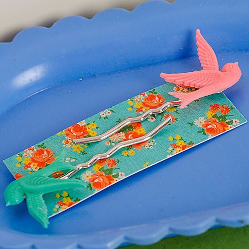 Mrs pea bird hairslides - candy pink and aqua
