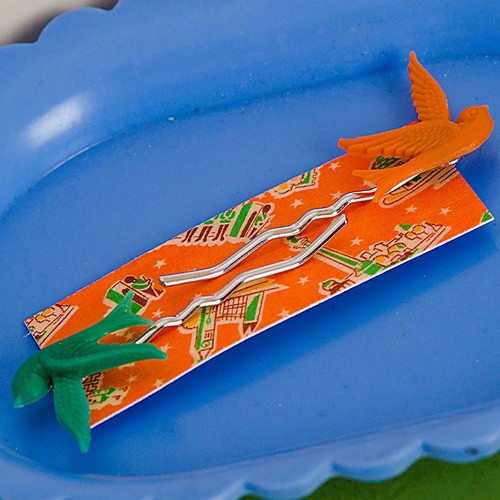 mrs pea bird hairslides - pumpkin and sea green