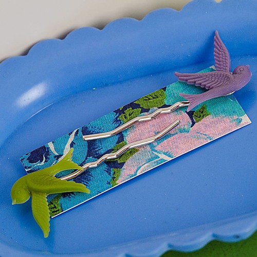 Mrs pea bird hairslides - apple green and violet