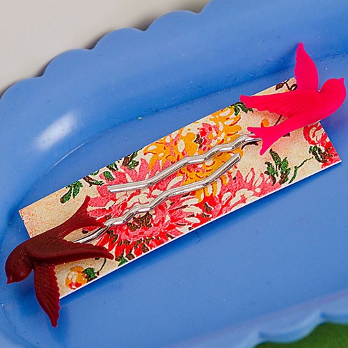 Mrs pea bird hairslides - vivid pink and claret