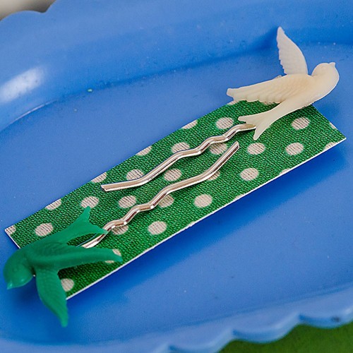mrs pea bird hairslides - snow white and sea green