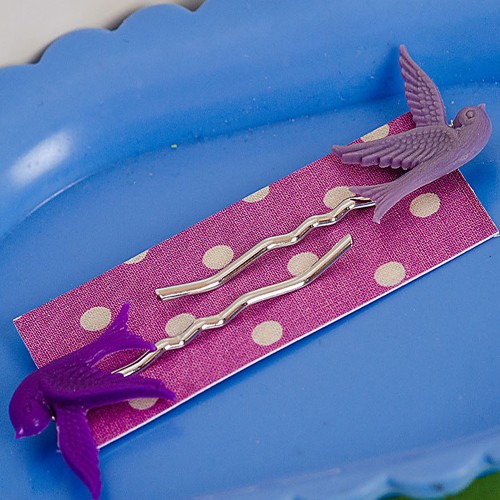 Mrs pea bird hairslides - violet and purple