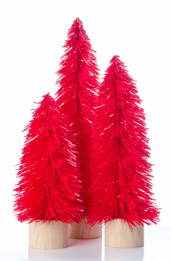 trio of bold red christmas trees