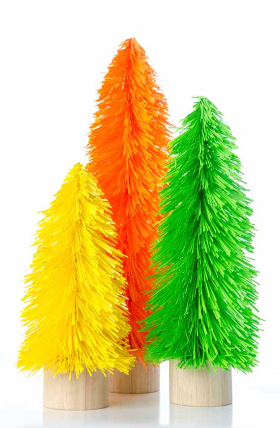 trio of christmas trees - orange, green, yellow
